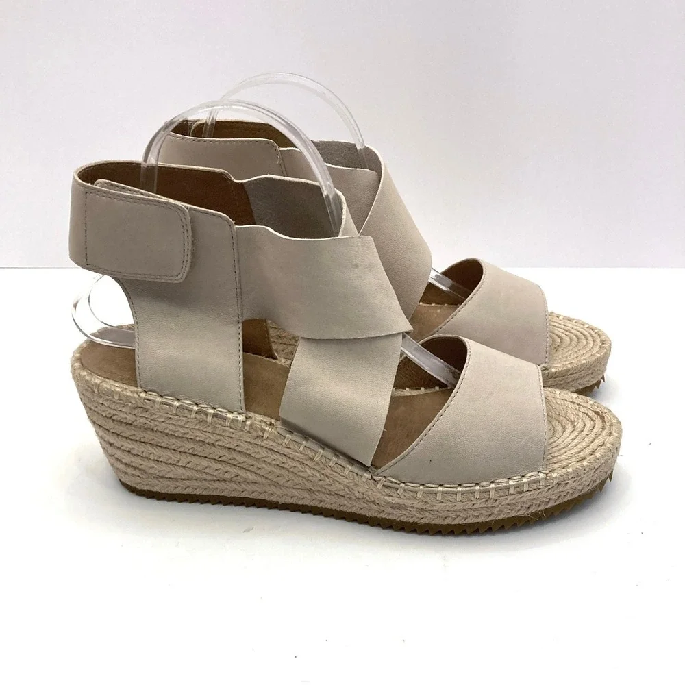 Eileen Fisher Leather Espadrille 'Willow' Wedge Heel Sandals Womens 10 Beige